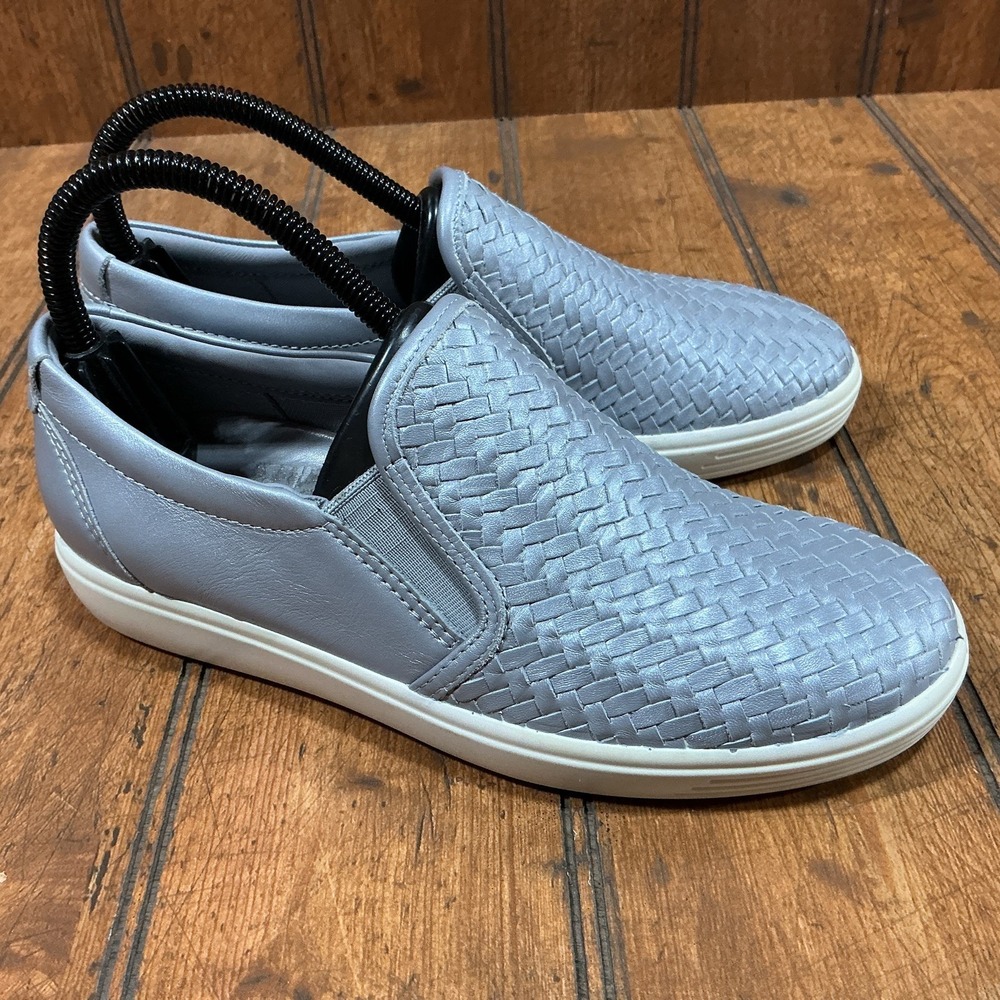 ECCO Womens Soft 7 Gray Woven Leather Slip-On Casual Sneakers US 5-5.5 EU 36
